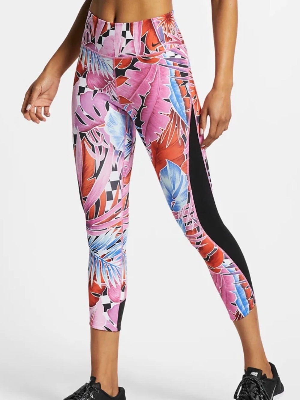 Small Nike Floral High Waisted Capri Leggings with Black Side Panels